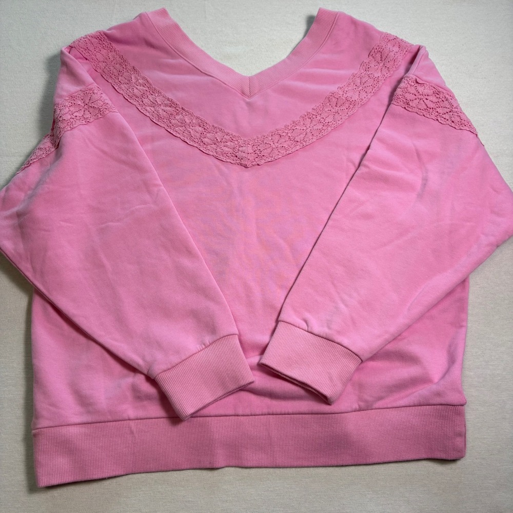 Women's Crochet Trim V-Neck Sweatshirt -JoyLab - Picture 10 of 10